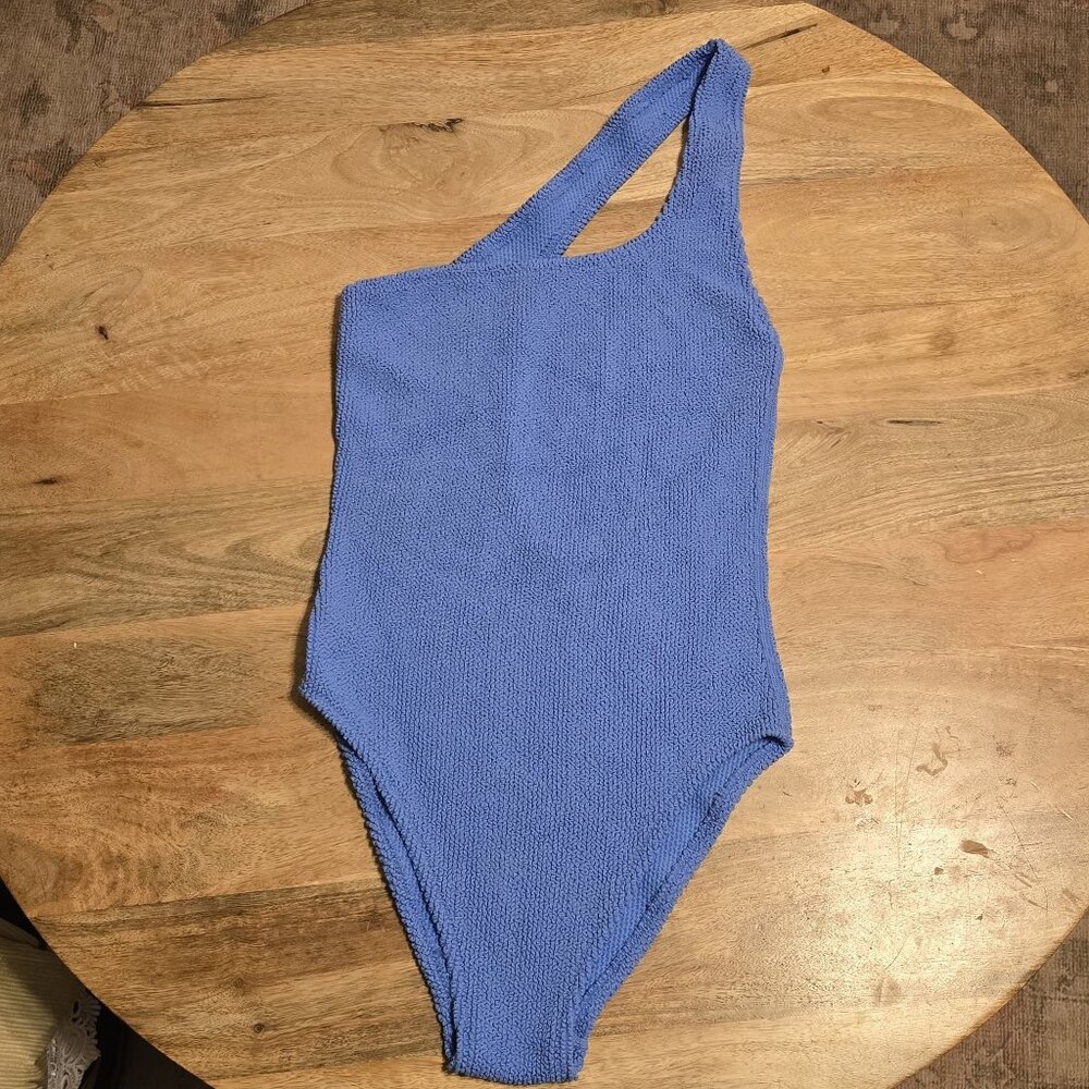 Victoria's Secret crinkle One-Shoulder Blue Textured Swimsuit SOFT vacation XL - Picture 2 of 10